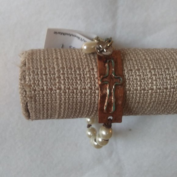 Pearls, Chains and Copper Cross Bracelet | New - Picture 5 of 5